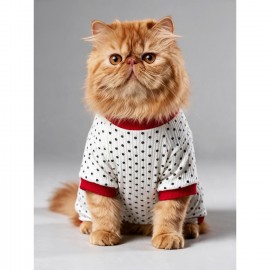 Polka Dot Rouge Minny Kedi Tulumu | Siyah Beyaz Puantiyeli Penye Kedi Pijaması