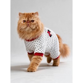 Polka Dot Rouge Minny Kedi Uyku Seti | Siyah Beyaz Puantiyeli Penye Kedi Tulumu ve Mini Yastık | 2 Parça