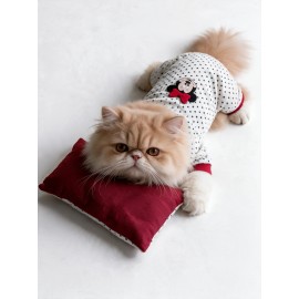 Polka Dot Rouge Minny Kedi Uyku Seti | Siyah Beyaz Puantiyeli Penye Kedi Tulumu ve Mini Yastık | 2 Parça