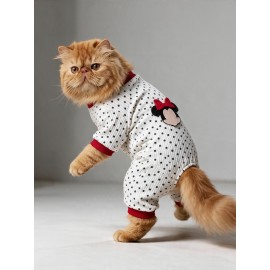 Polka Dot Rouge Minny Kedi Uyku Seti | Siyah Beyaz Puantiyeli Penye Kedi Tulumu ve Mini Yastık | 2 Parça