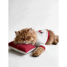 Polka Dot Rouge Minny Kedi Uyku Seti | Siyah Beyaz Puantiyeli Penye Kedi Tulumu ve Mini Yastık | 2 Parça