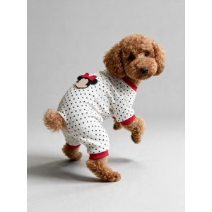 Polka Dot Rouge Minny Köpek Tulumu | Siyah Beyaz Puantiyeli Penye Köpek Pijaması 
