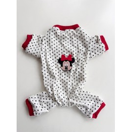 Polka Dot Rouge Minny Köpek Tulumu | Siyah Beyaz Puantiyeli Penye Köpek Pijaması 