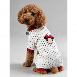 Polka Dot Rouge Minny Köpek Tulumu | Siyah Beyaz Puantiyeli Penye Köpek Pijaması 