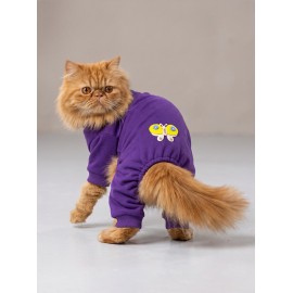 Butterfly Violet Kedi Tulumu | Mor Renk 3D Yumuşak Kelebek Aksesuarlı Penye Kedi Kıyafeti