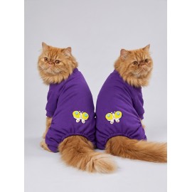Butterfly Violet Kedi Tulumu | Mor Renk 3D Yumuşak Kelebek Aksesuarlı Penye Kedi Kıyafeti