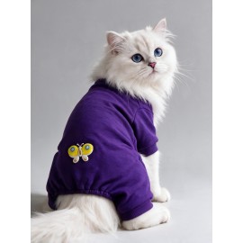 Butterfly Violet Kedi Tulumu | Mor Renk 3D Yumuşak Kelebek Aksesuarlı Penye Kedi Kıyafeti