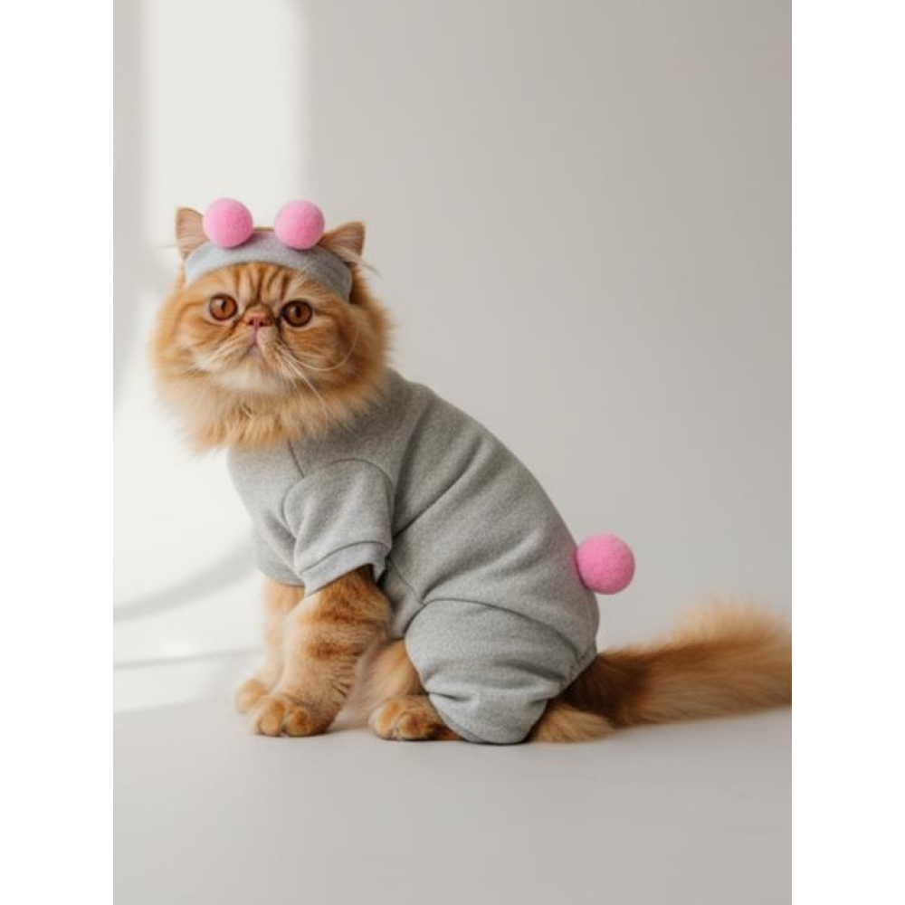 Ponpon Şeker Kedi Tulumu & Bere Takımı | Şardonlu Polar Kumaş | Tüy Dökülmesini Azaltır