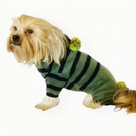 Ponponlu Yeşil Siyah Çizgili Köpek Tulumu Köpek Kıyafeti