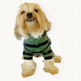 Ponponlu Yeşil Siyah Çizgili Köpek Tulumu Köpek Kıyafeti