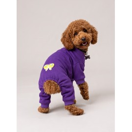 Butterfly Violet Köpek Tulumu | Mor Renk 3D Yumuşak Kelebek Aksesuarlı Penye Köpek Kıyafeti