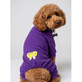 Butterfly Violet Köpek Tulumu | Mor Renk 3D Yumuşak Kelebek Aksesuarlı Penye Köpek Kıyafeti