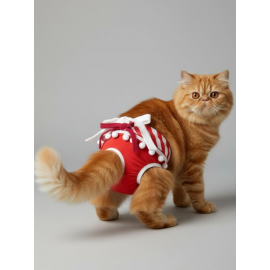 Frilly Red Dişi Kedi Regl Külotu | Kedi Donu | Kedi İç Çamaşırı | Ayarlanabilir Bağcıklı | Küçük Irklar İçin