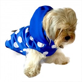 Puantiyeli Mavi Yağmurluk Kapşonlu  Köpek Yağmurluğu 