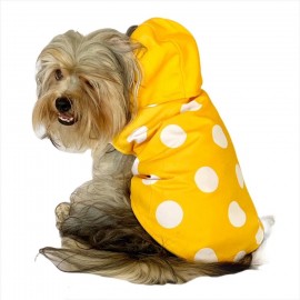 Puantiyeli Sarı Yağmurluk Kapşonlu  Köpek Yağmurluğu 