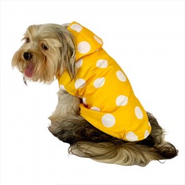 Puantiyeli Sarı Yağmurluk Kapşonlu  Köpek Yağmurluğu 