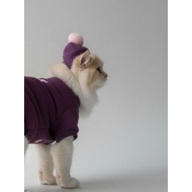 Purple Ponpon Pony Kedi Tulumu & Bere Takımı | Şardonlu Polar Kumaş | Tüy Dökülmesini Azaltır