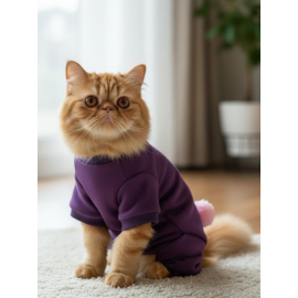 Ponpon Detaylı Kedi Tulumu | Şardonlu Polar Kumaş | Mor Renk 