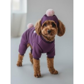 Purple PonPon Pony Köpek Tulumu & Bere Takımı | Şardonlu Polar Kumaş | Küçük Irk Köpekler İçin | Tüy Dökülmesini Azaltır