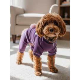 Pony Purple PONPON Köpek Tulumu | Şardonlu Polar Kumaş | Küçük Irk Köpekler İçin | Tüy Dökülmesini Azaltır
