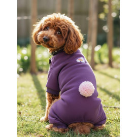 Pony Purple PONPON Köpek Tulumu | Şardonlu Polar Kumaş | Küçük Irk Köpekler İçin | Tüy Dökülmesini Azaltır