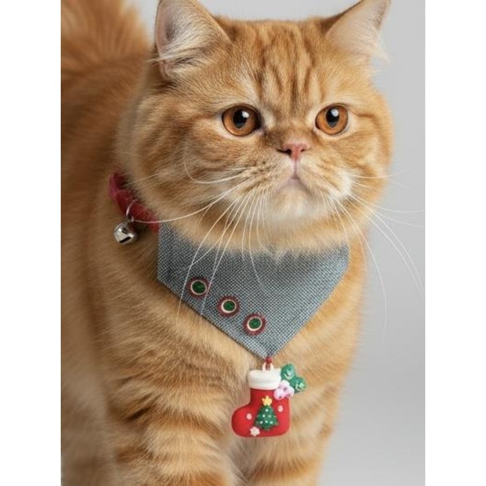 Kedi Bandanası Yılbaşı Temalı | Christmas Cat Bandana | Çorap Süs Detaylı Kedi Fuları