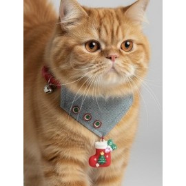 Kedi Bandanası Yılbaşı Temalı | Christmas Cat Bandana | Çorap Süs Detaylı Kedi Fuları