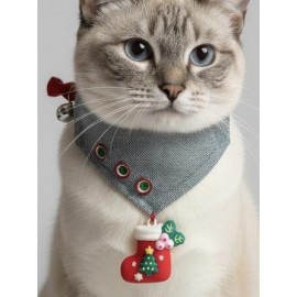 Kedi Bandanası Yılbaşı Temalı | Christmas Cat Bandana | Çorap Süs Detaylı Kedi Fuları
