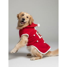 Red Star Kırmızı Yılbaşı Köpek Kıyafeti | Noel Baba Kapüşonlu Polar Sweatshirt | Orta ve Büyük Irklar İçin