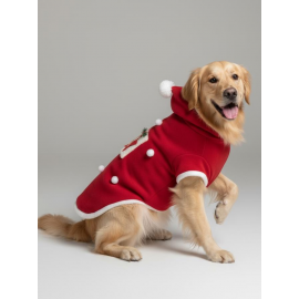 Red Star Kırmızı Yılbaşı Köpek Kıyafeti | Noel Baba Kapüşonlu Polar Sweatshirt | Orta ve Büyük Irklar İçin