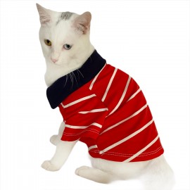 Red Stripe Elegance Polo Yaka Tişört Kedi Kıyafeti  Kedi Elbisesi