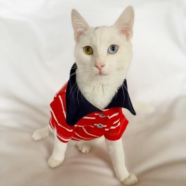 Red Stripe Elegance Polo Yaka Tişört Kedi Kıyafeti  Kedi Elbisesi