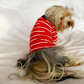 Red Stripe Elegance Polo Yaka Tişört Köpek Kıyafeti Köpek Elbisesi