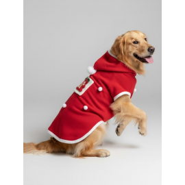 RED Tree Kırmızı Yılbaşı Köpek Kıyafeti | Noel Baba Kapüşonlu Polar Sweatshirt | Orta ve Büyük Irklar İçin