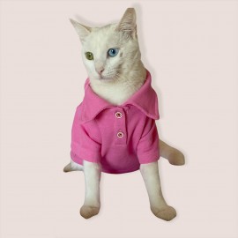 RL Toz Pembe Polo Yaka Tişört Kedi Kıyafeti  Kedi Elbisesi