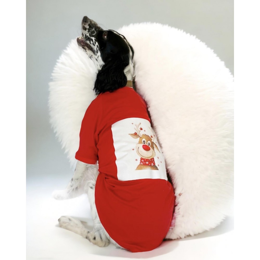 Rudolph Geyikli Orta ve Büyük Irk Köpek Tişörtü Yılbaşı Noel