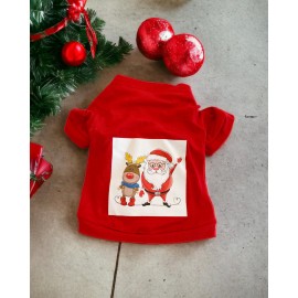 Santa and Friend Rudolph Kedi Tişörtü Yılbaşı Noel Christmas Kedi Elbisesi