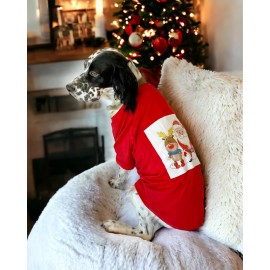 Santa and Friend Rudolph Orta ve Büyük Irk Köpek Tişörtü Yılbaşı Noel