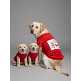 Santa and Friend Rudolph Orta ve Büyük Irk Köpek Tişörtü Yılbaşı Noel