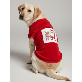 Santa and Friend Rudolph Orta ve Büyük Irk Köpek Tişörtü Yılbaşı Noel