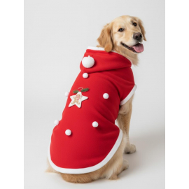 White Star Kırmızı Yılbaşı Köpek Kıyafeti | Noel Baba Kapüşonlu Polar Sweatshirt | Orta ve Büyük Irklar İçin