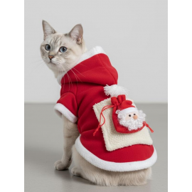 Santa's Bag Yılbaşı Kedi Kıyafeti Premium Kırmızı Polar | Kapüşonlu Noel Kedi Kostümü | Kurabiye Temalı