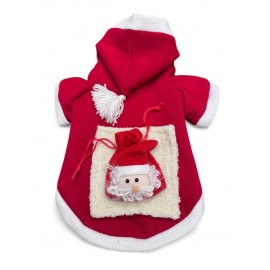 Santa's Bag Yılbaşı Kedi Kıyafeti Premium Kırmızı Polar | Kapüşonlu Noel Kedi Kostümü | Kurabiye Temalı