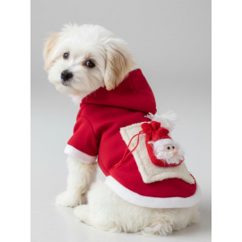 Santa's Bag Yılbaşı Köpek Kıyafeti Premium Kırmızı Polar | Kapüşonlu Noel Köpek Kostümü | Küçük Irklar İçin