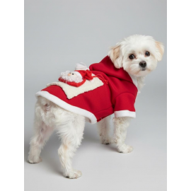 Santa's Bag Yılbaşı Köpek Kıyafeti Premium Kırmızı Polar | Kapüşonlu Noel Köpek Kostümü | Küçük Irklar İçin