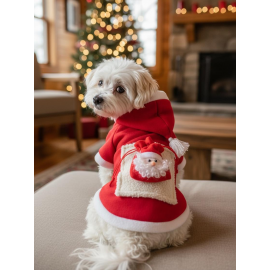 Santa's Bag Yılbaşı Köpek Kıyafeti Premium Kırmızı Polar | Kapüşonlu Noel Köpek Kostümü | Küçük Irklar İçin