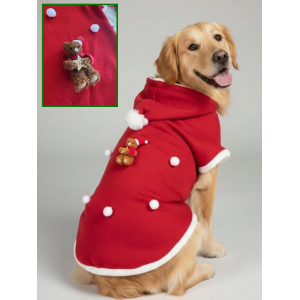 Santa Teddy Kırmızı Yılbaşı Köpek Kıyafeti | Noel Baba Kapüşonlu Polar Sweatshirt | Orta ve Büyük Irklar İçin