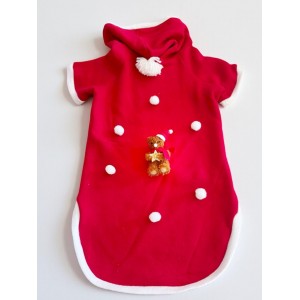 Santa Teddy Kırmızı Yılbaşı Köpek Kıyafeti | Noel Baba Kapüşonlu Polar Sweatshirt | Orta ve Büyük Irklar İçin