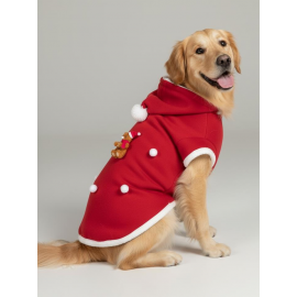 Santa Teddy Kırmızı Yılbaşı Köpek Kıyafeti | Noel Baba Kapüşonlu Polar Sweatshirt | Orta ve Büyük Irklar İçin
