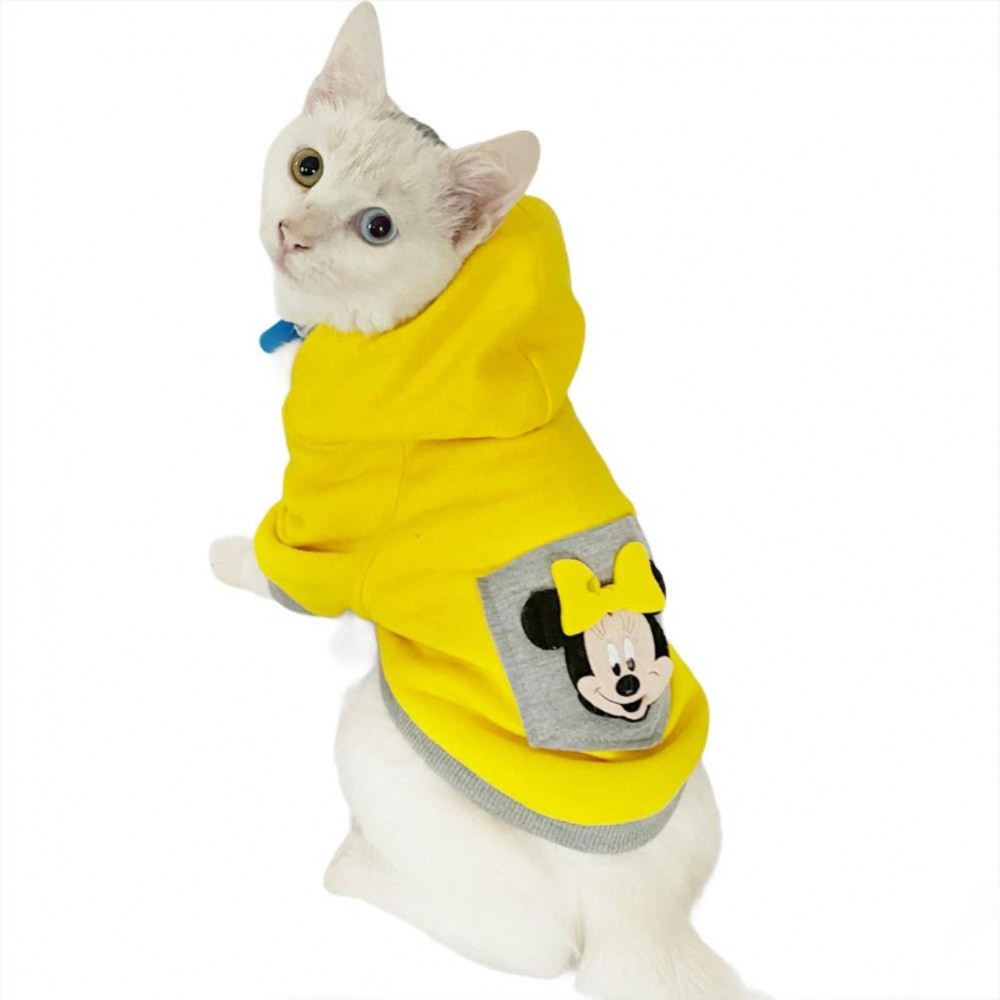 Sarı Sevimli Fare Kapsonlu Sweatshirt Kedi Süeteri Kedi Kıyafeti 